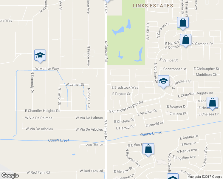 map of restaurants, bars, coffee shops, grocery stores, and more near 311 East Bradstock Way in Queen Creek