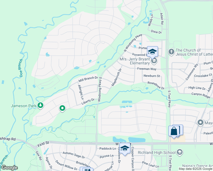 map of restaurants, bars, coffee shops, grocery stores, and more near 4230 Coopwood Drive in Prosper