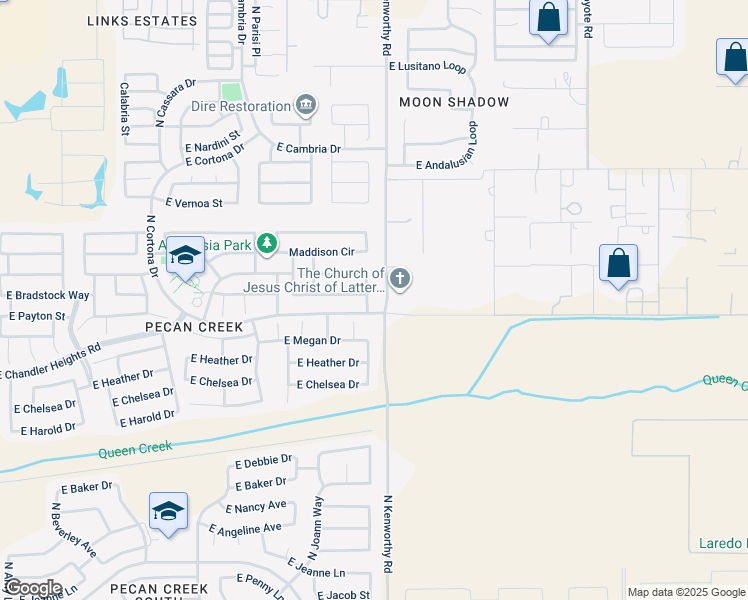 map of restaurants, bars, coffee shops, grocery stores, and more near 39423 North Zampino Street in Queen Creek