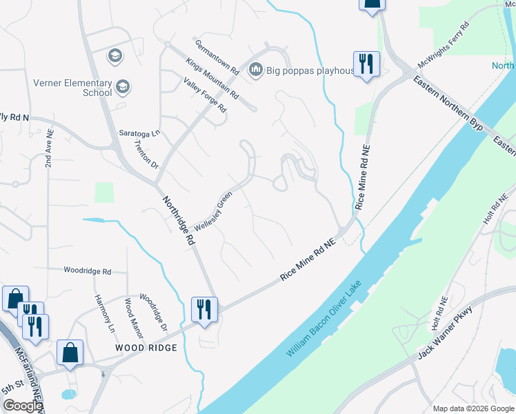 map of restaurants, bars, coffee shops, grocery stores, and more near 2201 Westminster Lane in Tuscaloosa