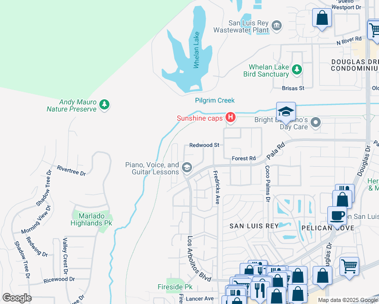 map of restaurants, bars, coffee shops, grocery stores, and more near 1515 Spruce Court in Oceanside