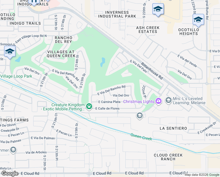 map of restaurants, bars, coffee shops, grocery stores, and more near 21849 East Via Del Rancho Road in Queen Creek
