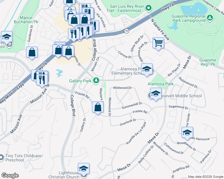 map of restaurants, bars, coffee shops, grocery stores, and more near 713 Abbywood Drive in Oceanside