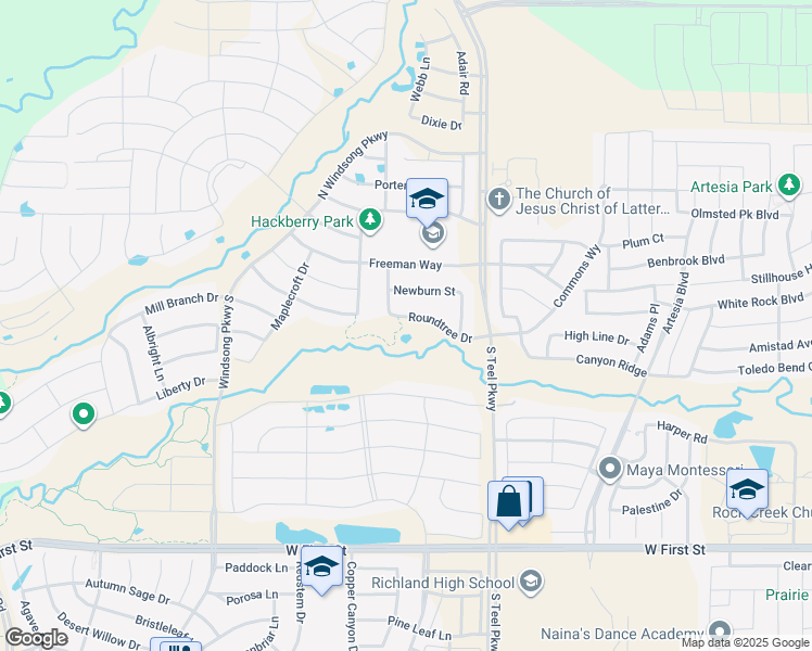 map of restaurants, bars, coffee shops, grocery stores, and more near 4280 Bonner Court in Prosper