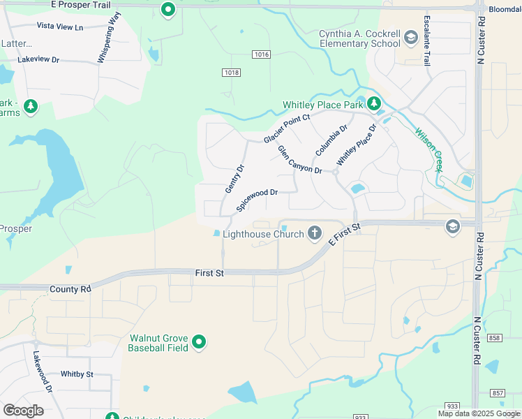 map of restaurants, bars, coffee shops, grocery stores, and more near 240 Booker Court in Prosper