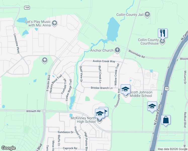 map of restaurants, bars, coffee shops, grocery stores, and more near 2517 Lake Meadow Drive in McKinney