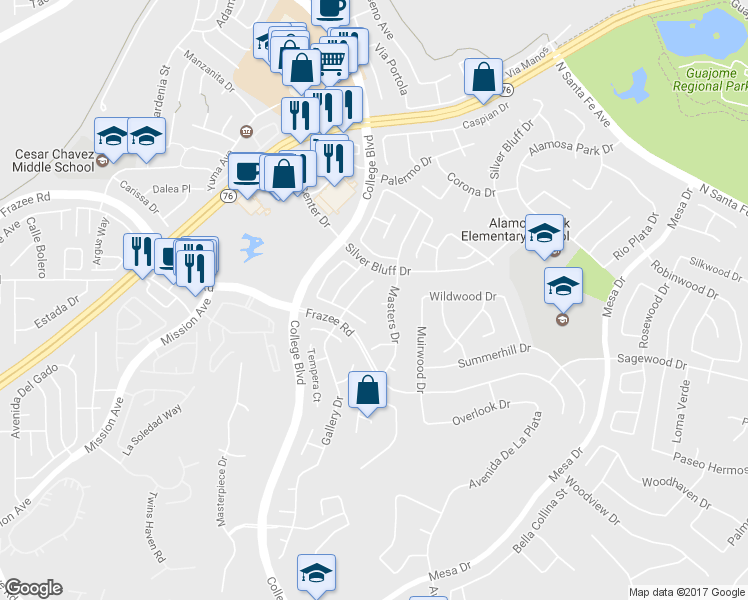 map of restaurants, bars, coffee shops, grocery stores, and more near 4778 Cubist Court in Oceanside