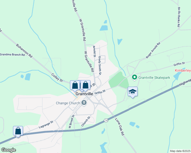 map of restaurants, bars, coffee shops, grocery stores, and more near 0 Grady Smith Street in Grantville