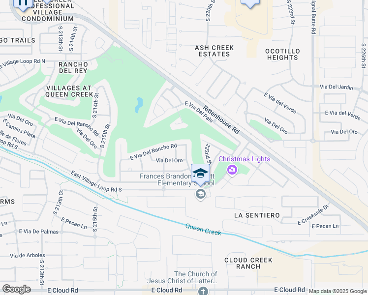 map of restaurants, bars, coffee shops, grocery stores, and more near 23249 South 220th Street in Queen Creek