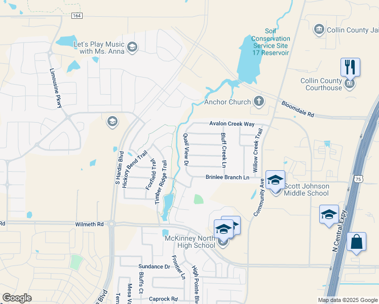 map of restaurants, bars, coffee shops, grocery stores, and more near 2632 Lake Meadow Drive in McKinney