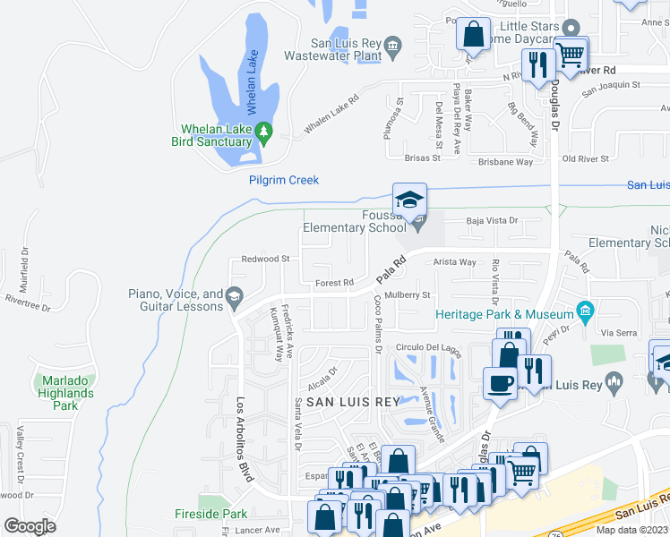 map of restaurants, bars, coffee shops, grocery stores, and more near 3694 Branch Court in Oceanside