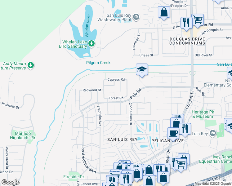 map of restaurants, bars, coffee shops, grocery stores, and more near 3694 Branch Court in Oceanside