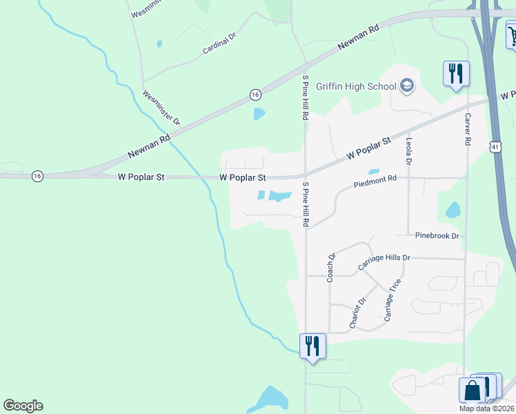map of restaurants, bars, coffee shops, grocery stores, and more near 119 Mixon Street in Griffin