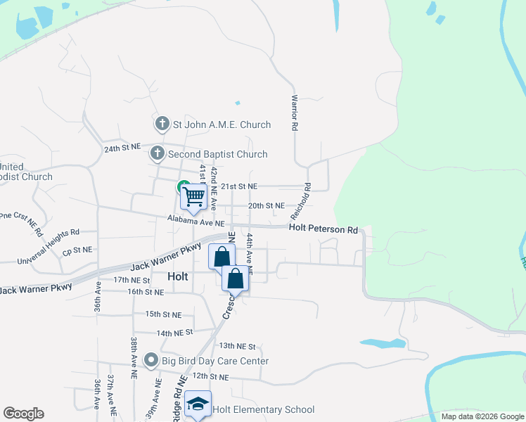 map of restaurants, bars, coffee shops, grocery stores, and more near 45th Avenue Northeast in Tuscaloosa