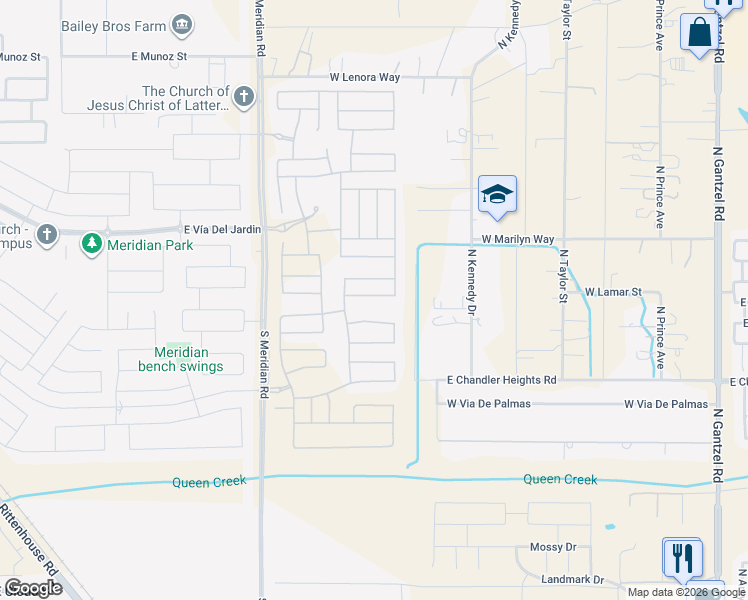 map of restaurants, bars, coffee shops, grocery stores, and more near 39571 North Moeur Road in San Tan Valley