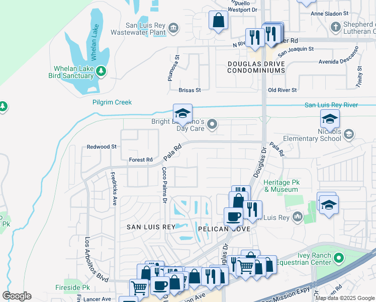 map of restaurants, bars, coffee shops, grocery stores, and more near 3873 Arista Way in Oceanside