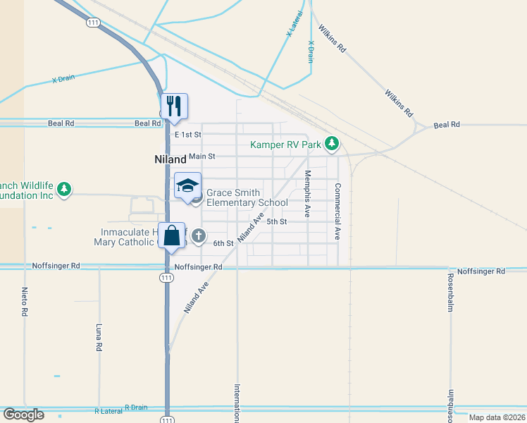 map of restaurants, bars, coffee shops, grocery stores, and more near 86-98 Niland Ave in Niland