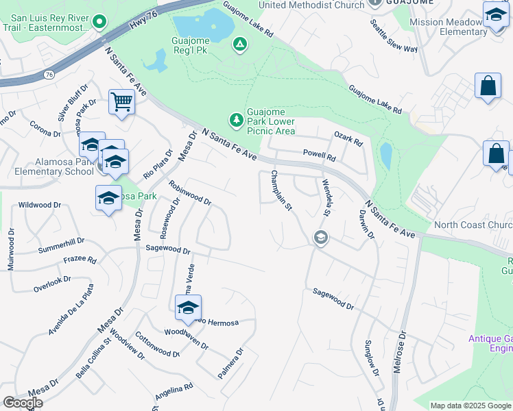 map of restaurants, bars, coffee shops, grocery stores, and more near 5241 Wohlford Street in Oceanside