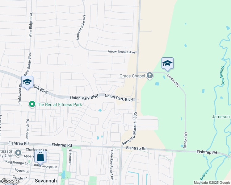 map of restaurants, bars, coffee shops, grocery stores, and more near Union Park Boulevard in Aubrey