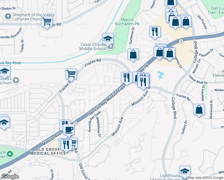map of restaurants, bars, coffee shops, grocery stores, and more near 4493 Estada Drive in Oceanside