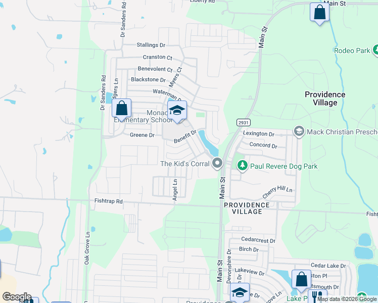 map of restaurants, bars, coffee shops, grocery stores, and more near 1741 Goodwin Drive in Aubrey