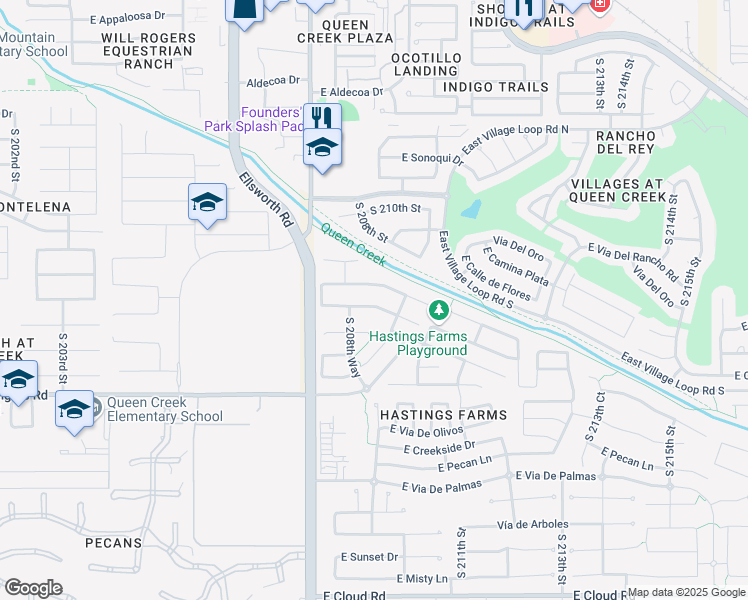 map of restaurants, bars, coffee shops, grocery stores, and more near 20922 East Camina Buena Vista in Queen Creek