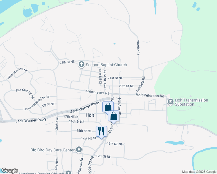 map of restaurants, bars, coffee shops, grocery stores, and more near 4204 Alabama Avenue Northeast in Tuscaloosa