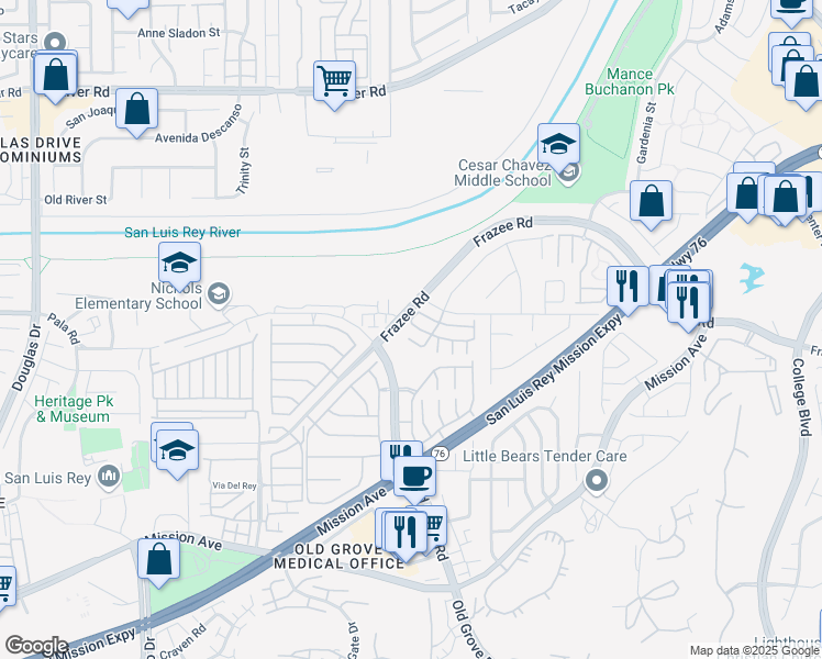 map of restaurants, bars, coffee shops, grocery stores, and more near 4483 Goldfinch Way in Oceanside