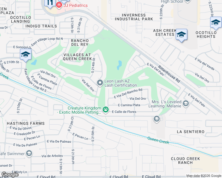 map of restaurants, bars, coffee shops, grocery stores, and more near 23251 South 216th Street in Queen Creek