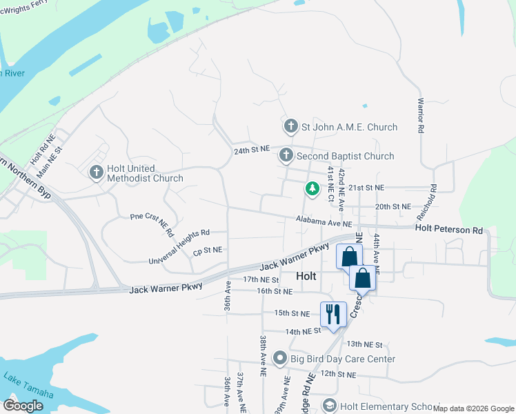 map of restaurants, bars, coffee shops, grocery stores, and more near 3702 Alabama Avenue Northeast in Tuscaloosa