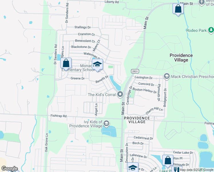 map of restaurants, bars, coffee shops, grocery stores, and more near 1816 Murphy Court in Aubrey