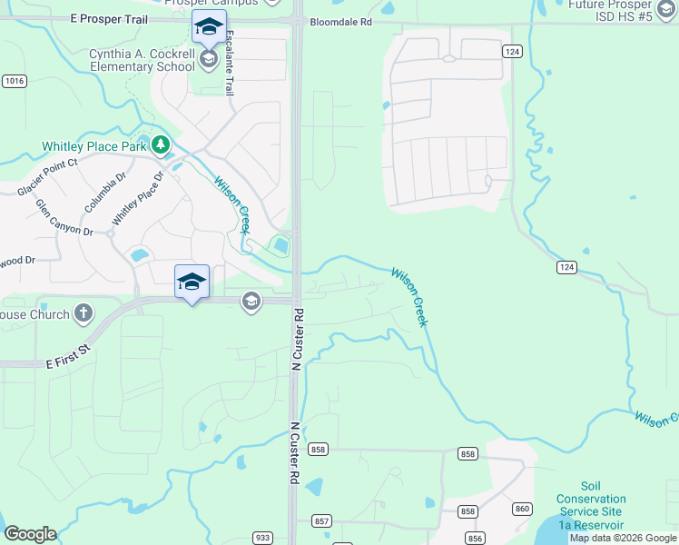 map of restaurants, bars, coffee shops, grocery stores, and more near 3550 North Custer Road in McKinney