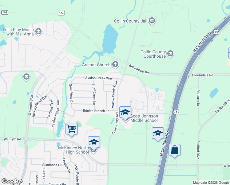 map of restaurants, bars, coffee shops, grocery stores, and more near 3819 Community Avenue in McKinney