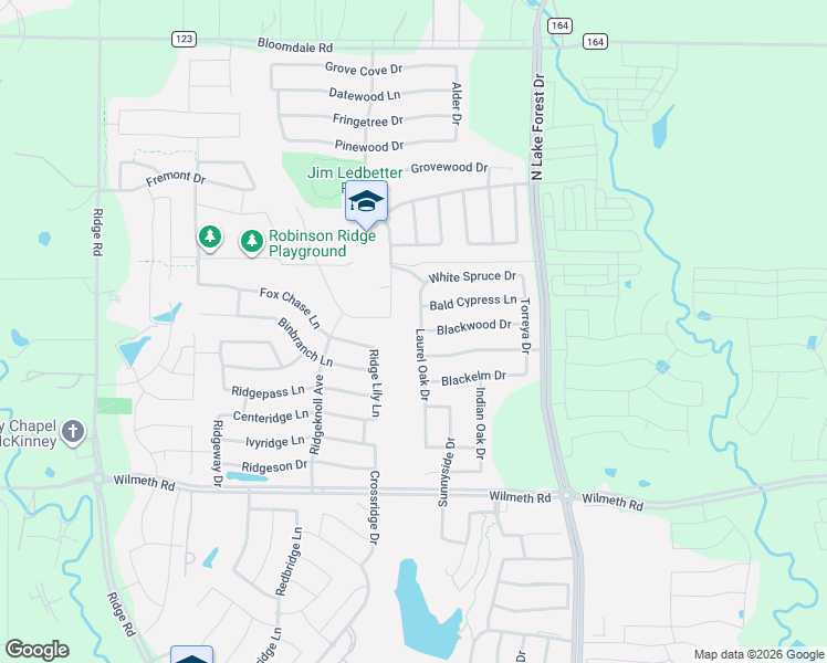 map of restaurants, bars, coffee shops, grocery stores, and more near 2825 Laurel Oak Drive in McKinney