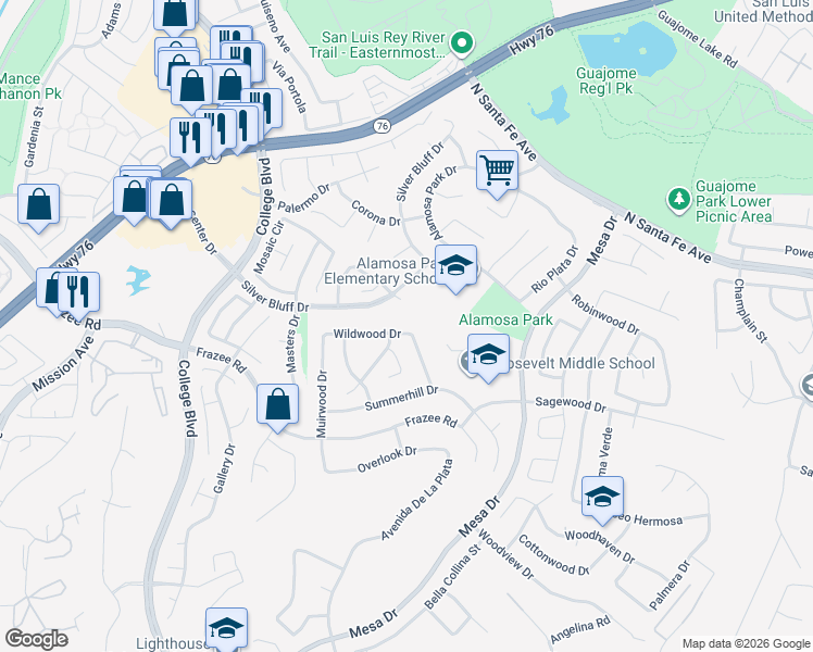 map of restaurants, bars, coffee shops, grocery stores, and more near 722 Banyonwood Drive in Oceanside