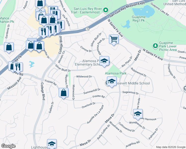 map of restaurants, bars, coffee shops, grocery stores, and more near 722 Banyonwood Drive in Oceanside