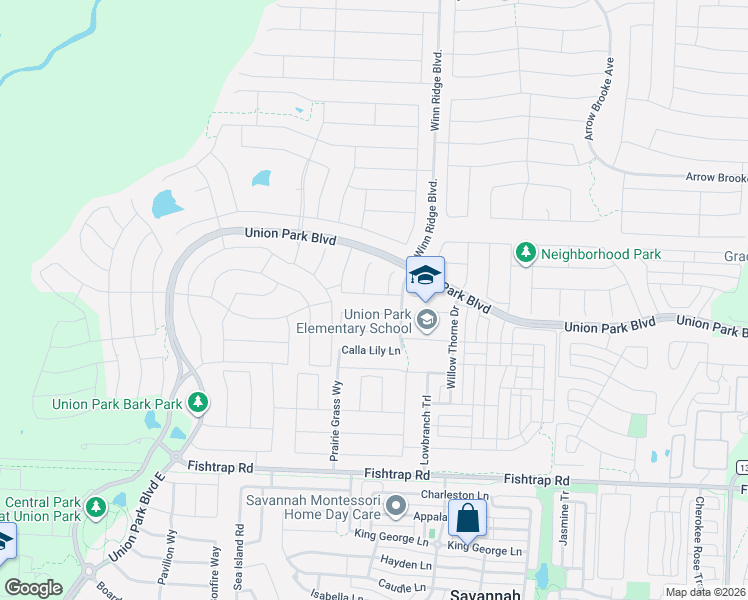 map of restaurants, bars, coffee shops, grocery stores, and more near Union Park Boulevard in Aubrey