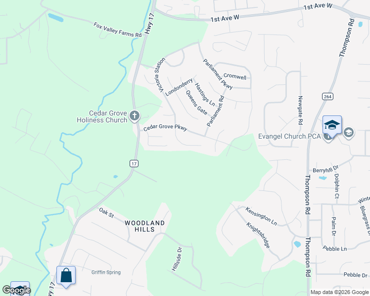 map of restaurants, bars, coffee shops, grocery stores, and more near 178 Cedar Grove Parkway in Alabaster