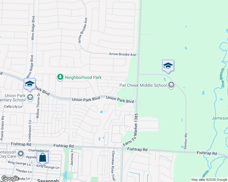 map of restaurants, bars, coffee shops, grocery stores, and more near 1736 Ridge Creek Lane in Aubrey