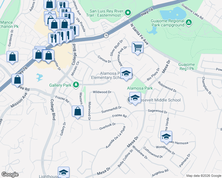 map of restaurants, bars, coffee shops, grocery stores, and more near 4807 Pastel Court in Oceanside