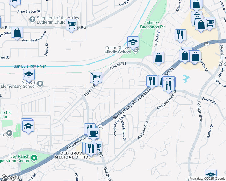 map of restaurants, bars, coffee shops, grocery stores, and more near 4623 Doral Court in Oceanside