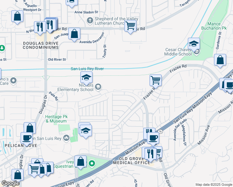 map of restaurants, bars, coffee shops, grocery stores, and more near 399 Alamo Way in Oceanside