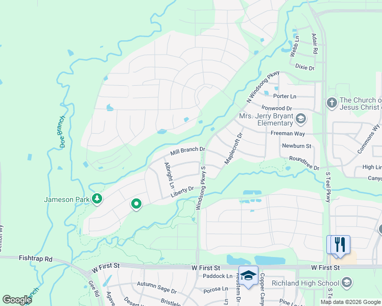 map of restaurants, bars, coffee shops, grocery stores, and more near 4340 Mill Branch Drive in Prosper