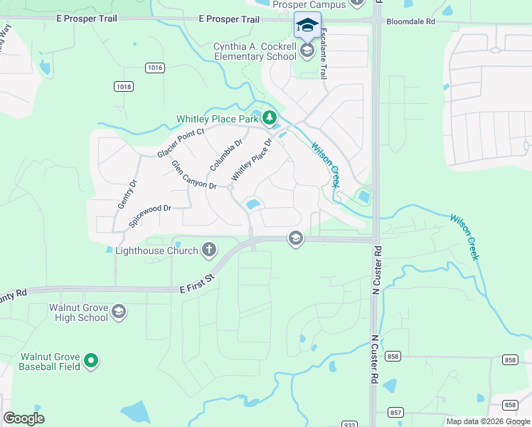 map of restaurants, bars, coffee shops, grocery stores, and more near 4011 Arches Lane in Prosper