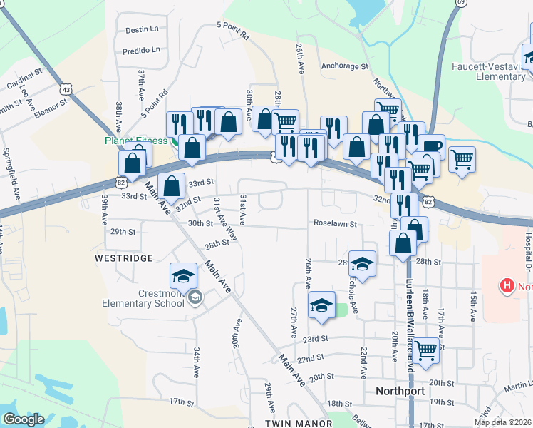 map of restaurants, bars, coffee shops, grocery stores, and more near in Northport