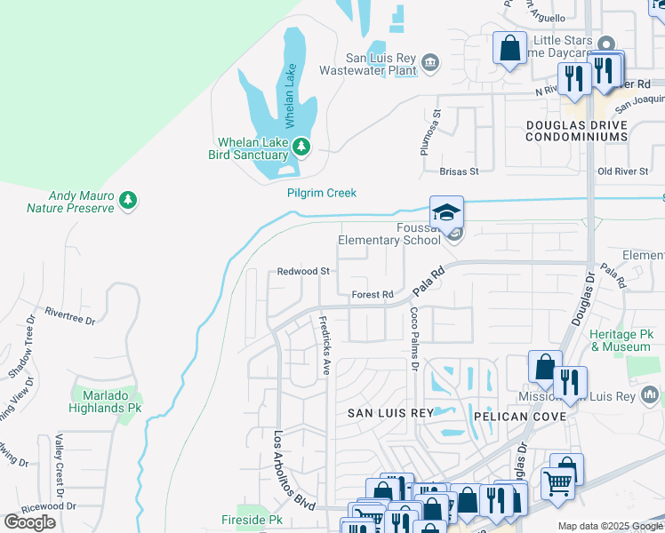 map of restaurants, bars, coffee shops, grocery stores, and more near 733 Sherwood Drive in Oceanside