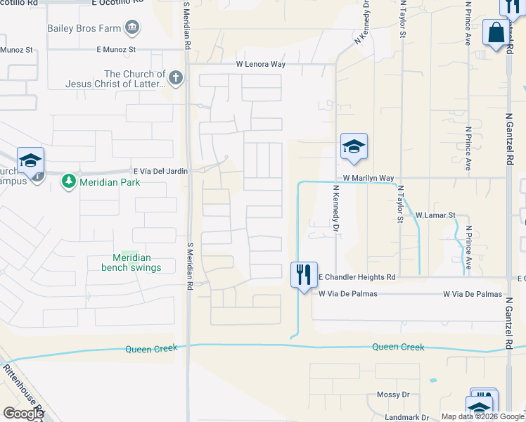 map of restaurants, bars, coffee shops, grocery stores, and more near 39571 North Moeur Road in San Tan Valley