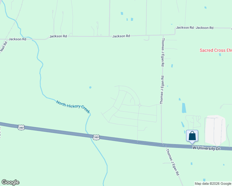 map of restaurants, bars, coffee shops, grocery stores, and more near 2312 Thomas J Egan Road in Denton
