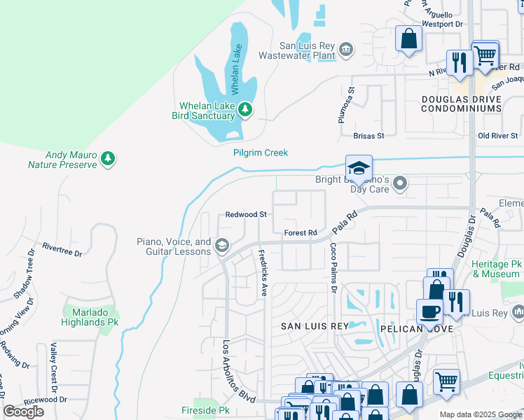 map of restaurants, bars, coffee shops, grocery stores, and more near 3546 Redwood Street in Oceanside