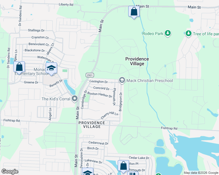 map of restaurants, bars, coffee shops, grocery stores, and more near 10006 Lexington Drive in Denton County